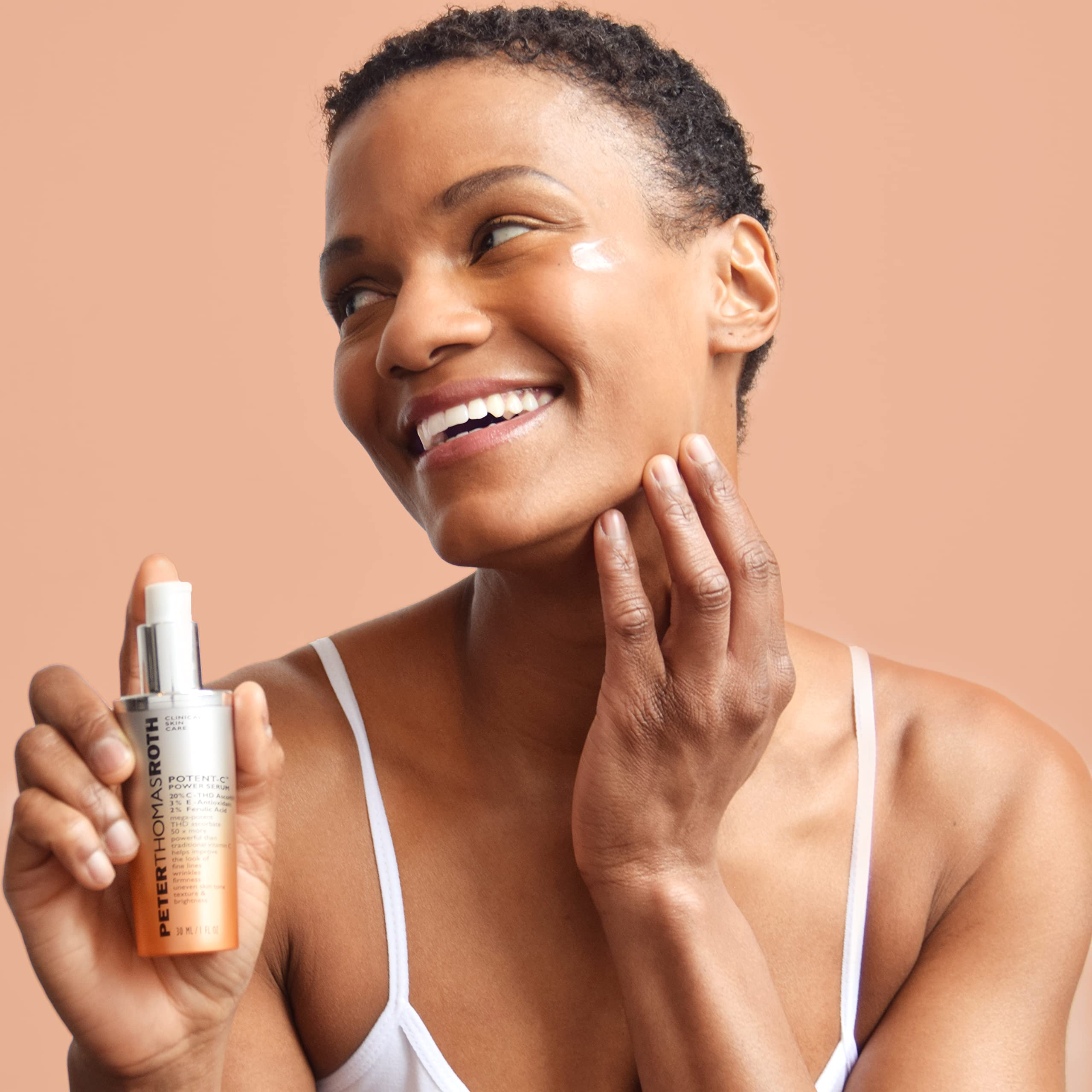 Peter Thomas Roth bottle placed on bathroom counter suggesting daily routine