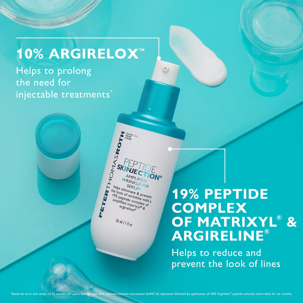 Peter Thomas Roth serum placed on bathroom shelf with skincare routine benefit