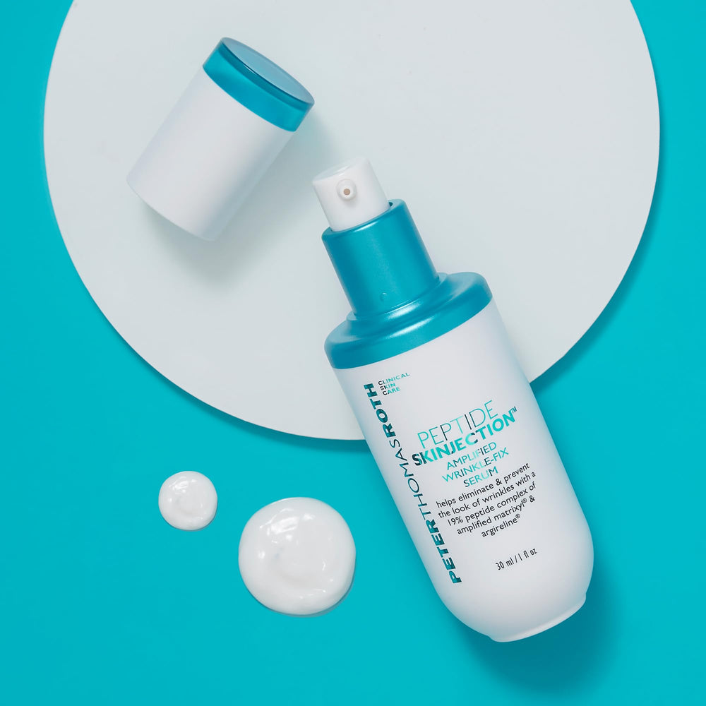 Peter Thomas Roth serum texture drop on fingertip showing lightweight absorption benefit
