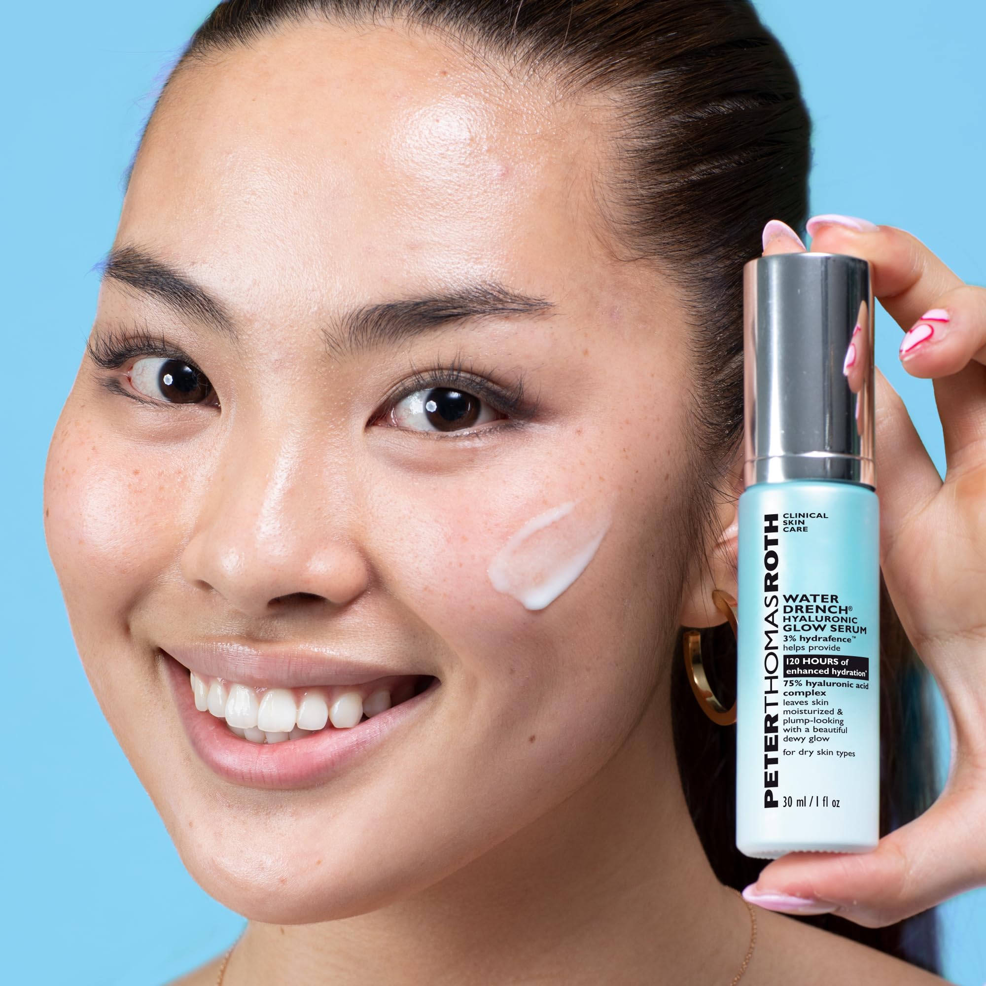 Peter Thomas Roth bottle held in hand demonstrating easy application and grip