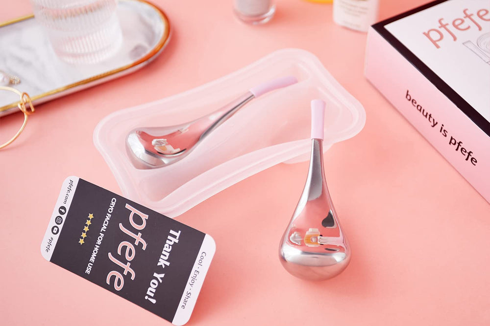 pfefe ice globes displayed on bathroom counter for daily skincare ritual