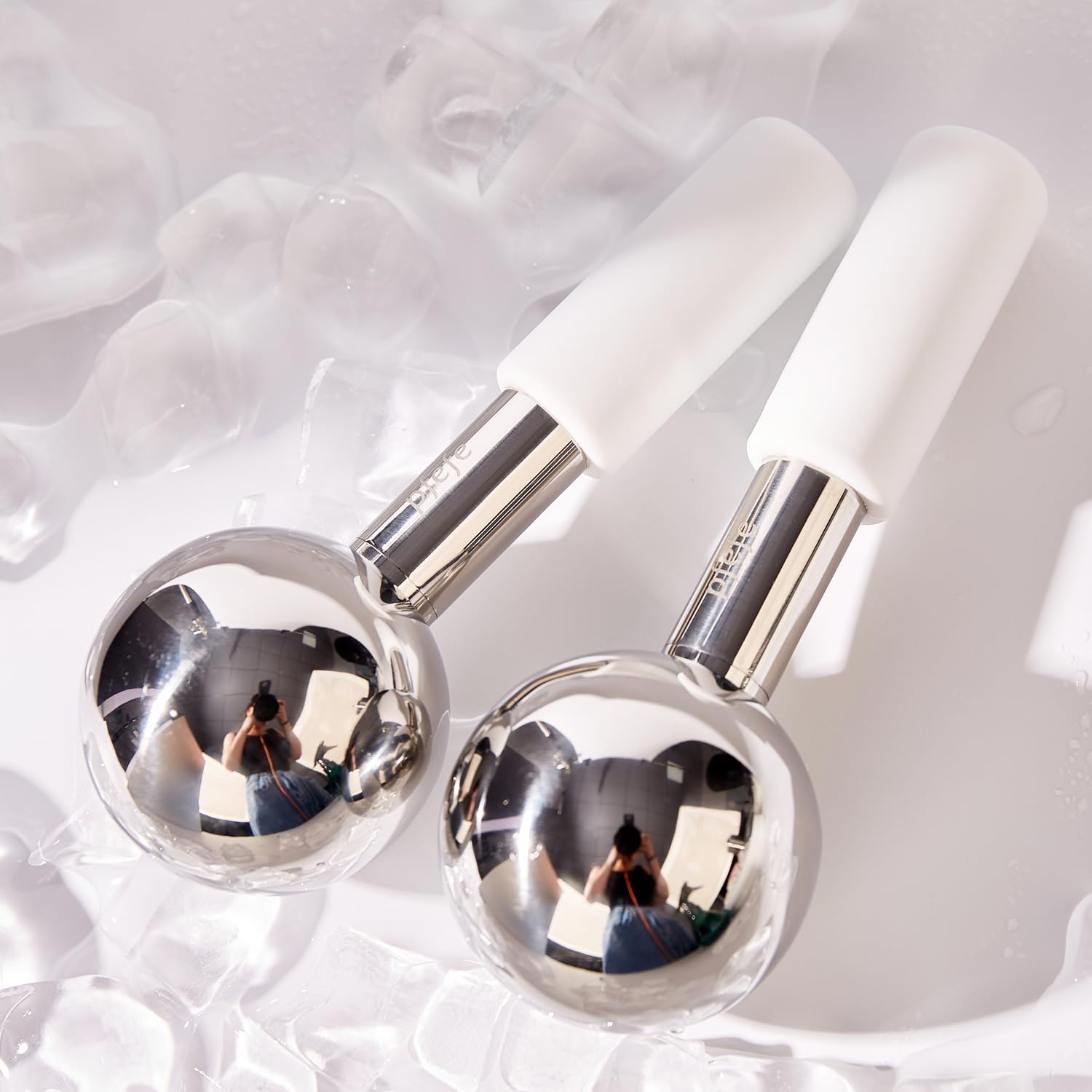 pfefe ice globes on vanity for a spa-like self-care routine