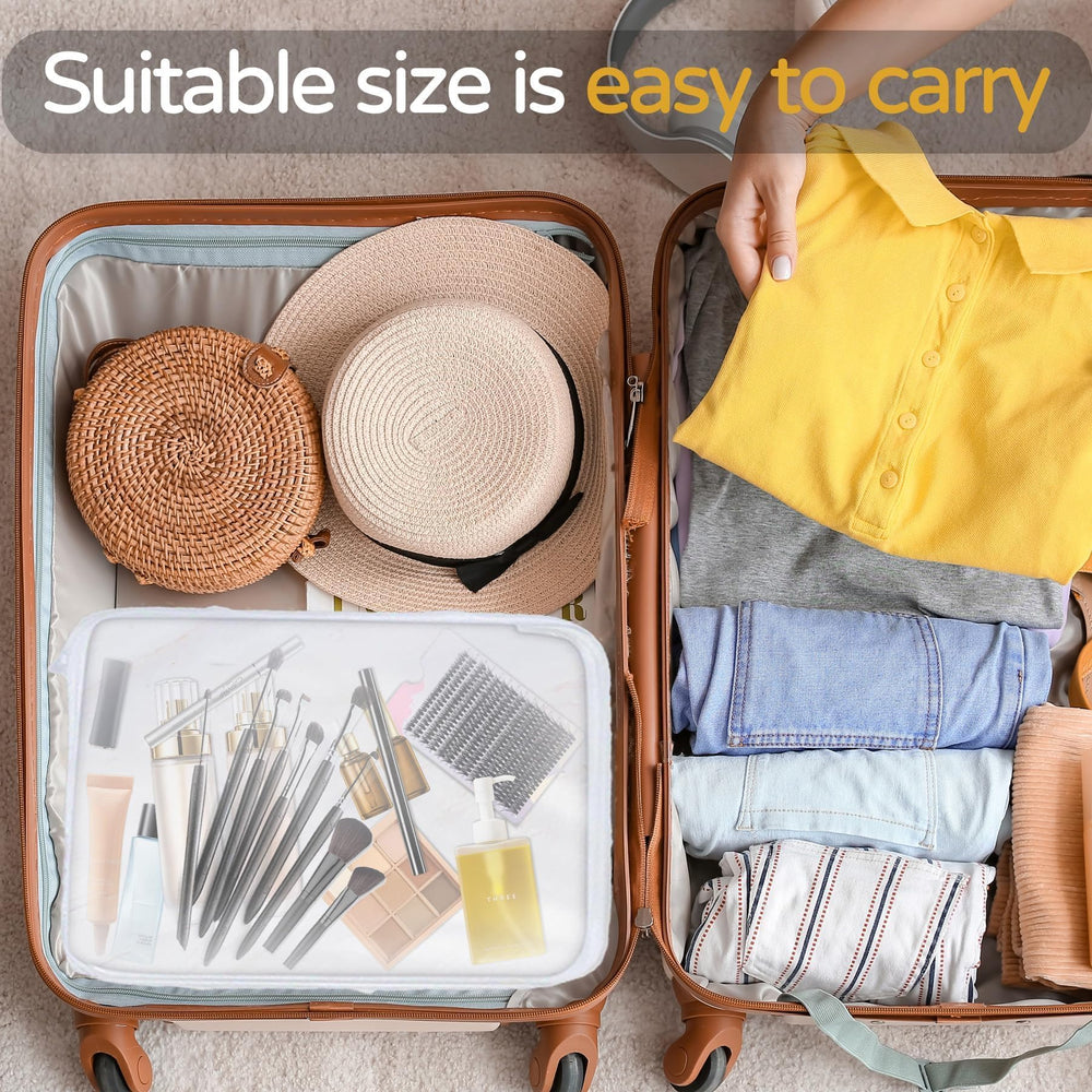 PGAXM travel scene with pouch in backpack highlighting easy organization on the go