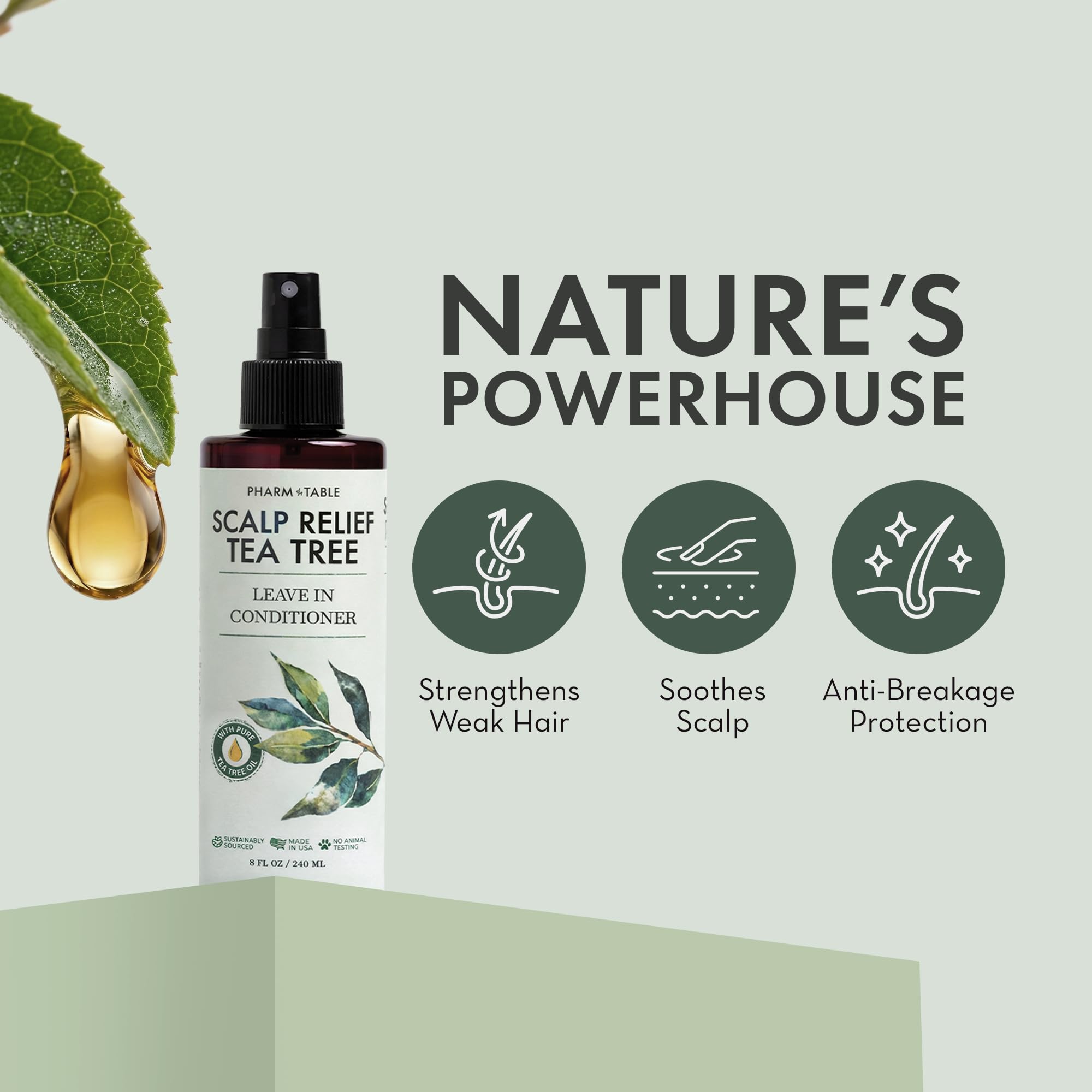 PHARM TO TABLE tea tree oil ingredient pour, supports soothing scalp benefit
