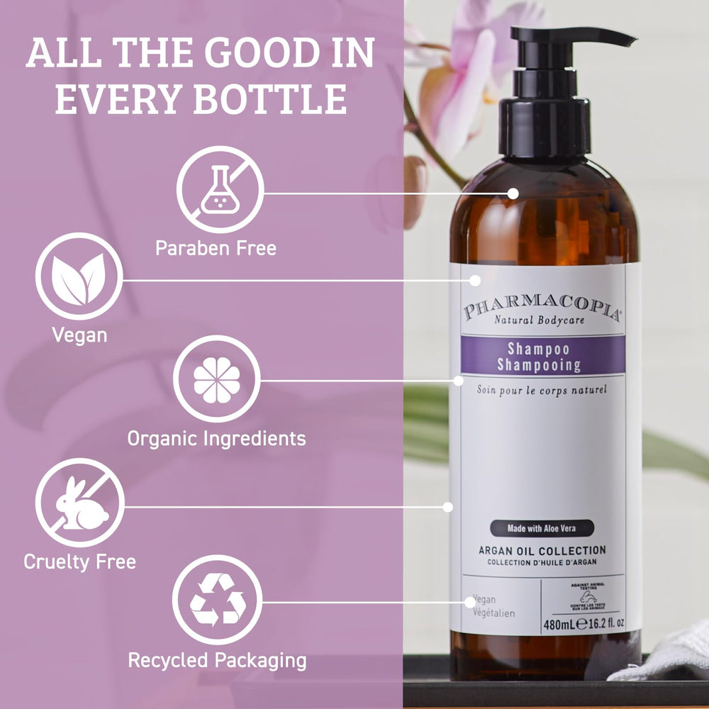 Pharmacopia label close-up highlighting natural ingredients and clarity benefit