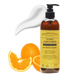 Pharmacopia front bottle view showing clean citrus conditioner packaging and benefit