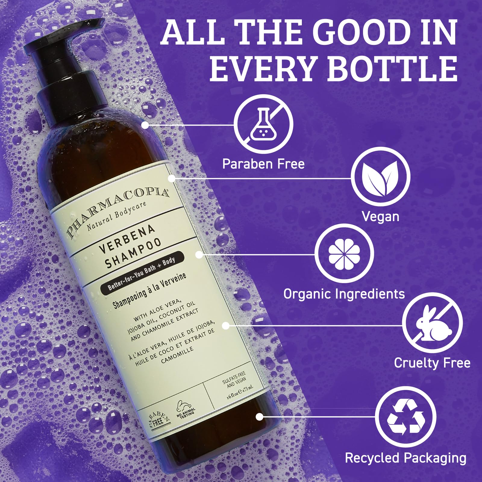 Pharmacopia ingredients display with citrus, herbs, aloe, and oils for natural care