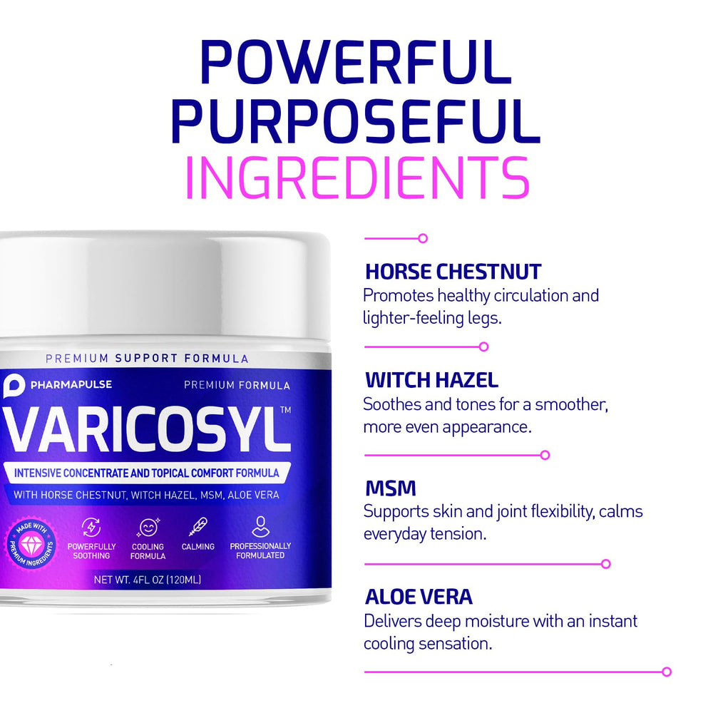 Pharmapulse Varicosyl applied to calves demonstrating soothing massage and cooling relief