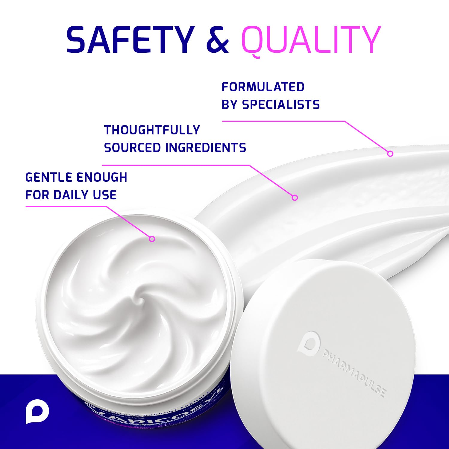Pharmapulse Varicosyl next to travel items showing compact 4oz jar ideal for on-the-go