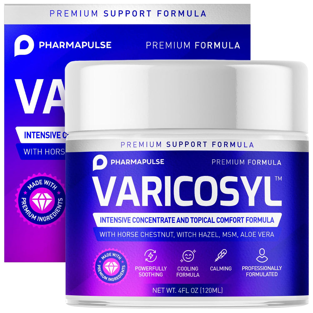 Pharmapulse Varicosyl cream texture close-up highlighting fast-absorbing, non-greasy finish