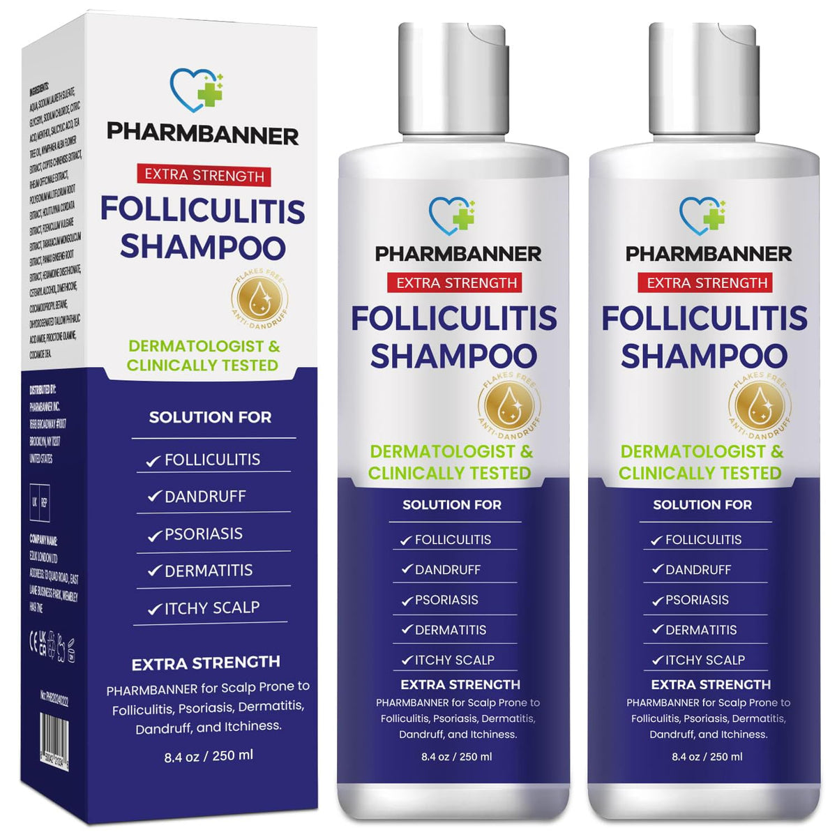 PHARMBANNER front packaging showing bottle and clear benefit for scalp care