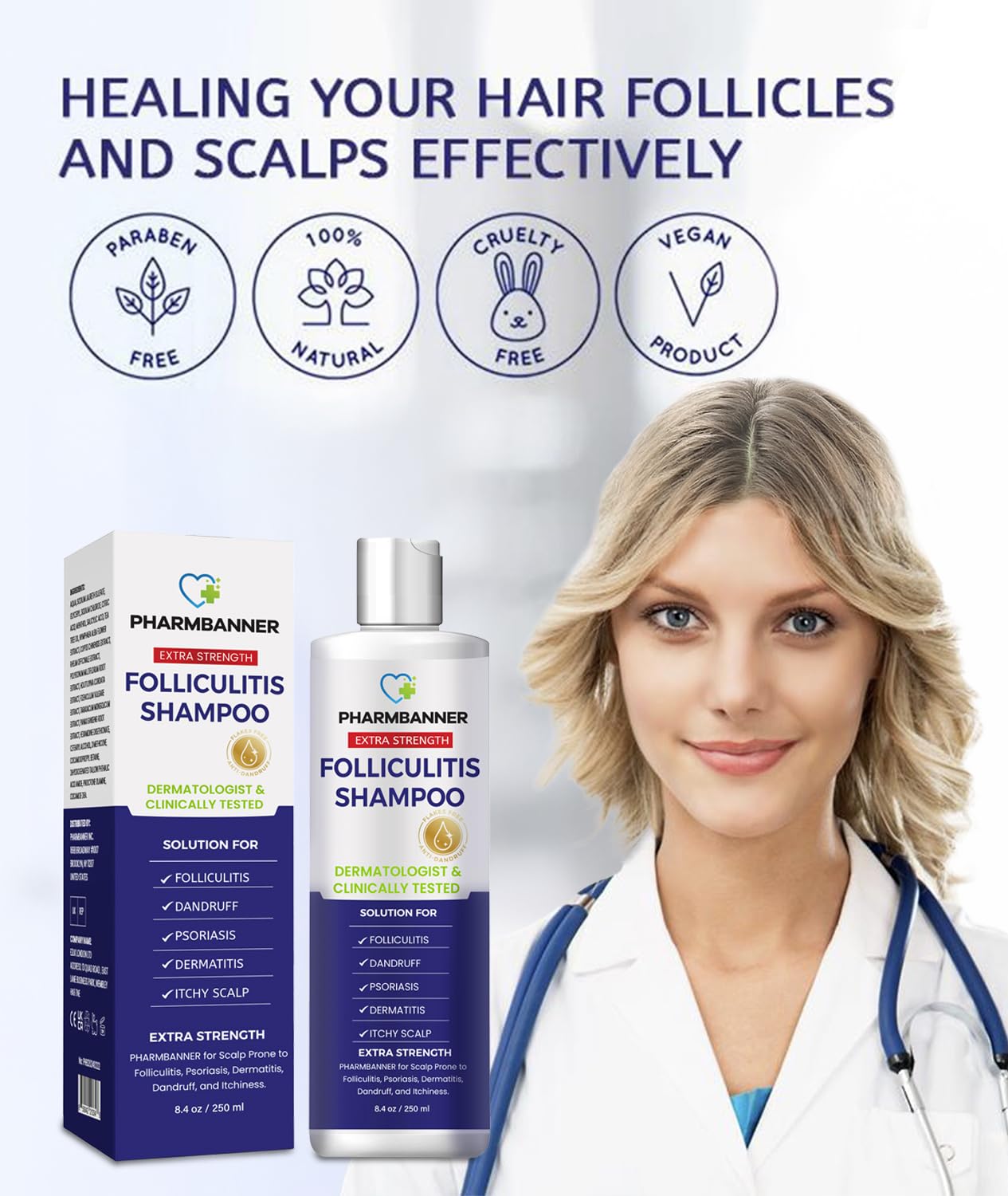 PHARMBANNER lather on scalp during use illustrating effective cleansing