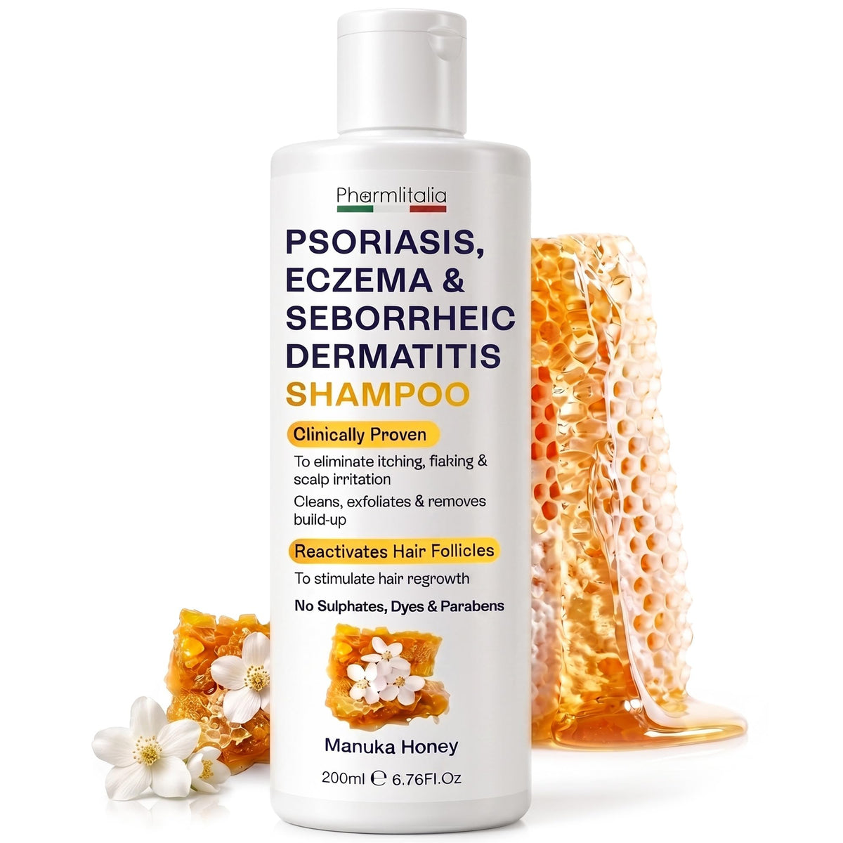 Pharmlitalia front packaging showing product and benefit of flake control