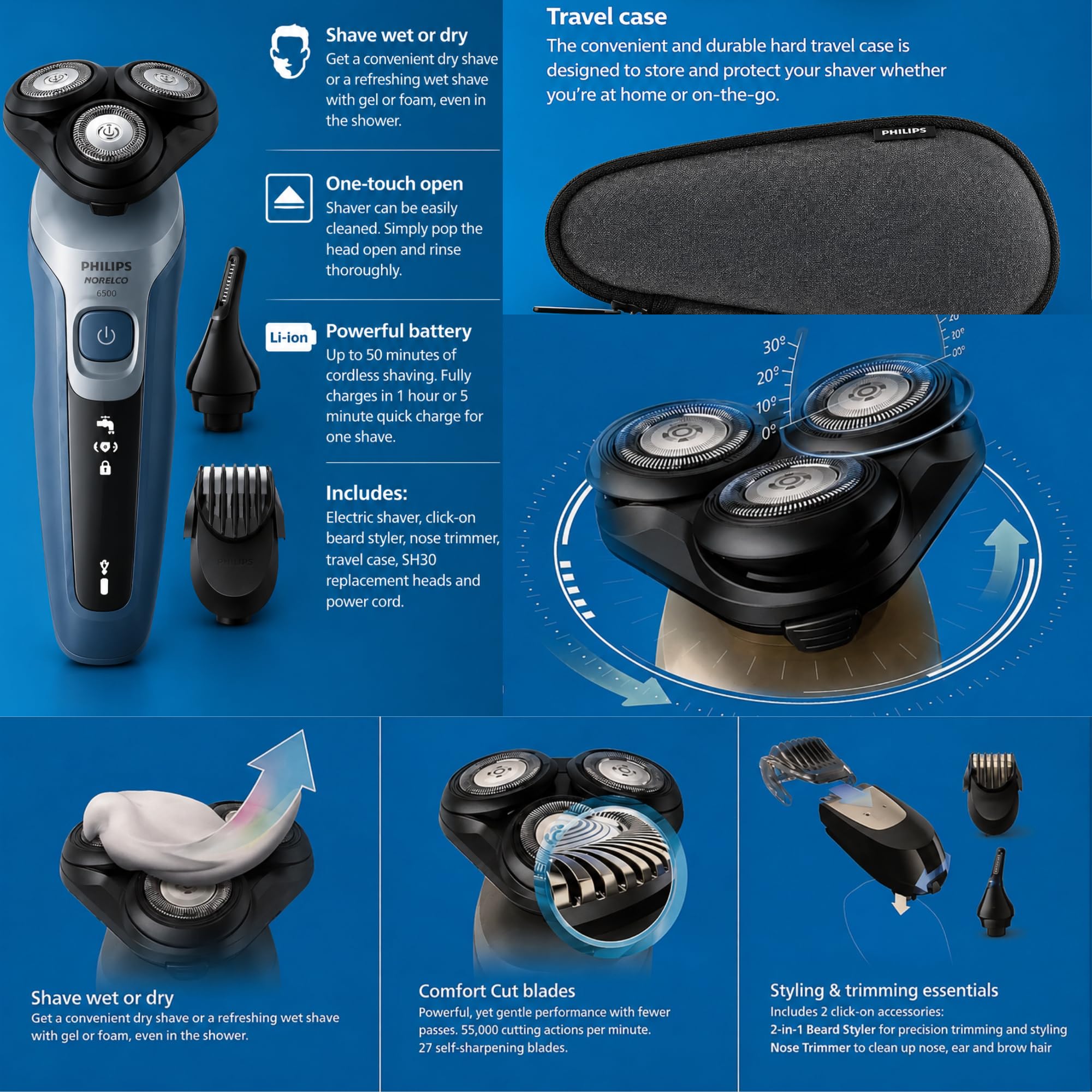 PHILIPS AquaTouch ComfortCut blades detail for safer, smoother shaves