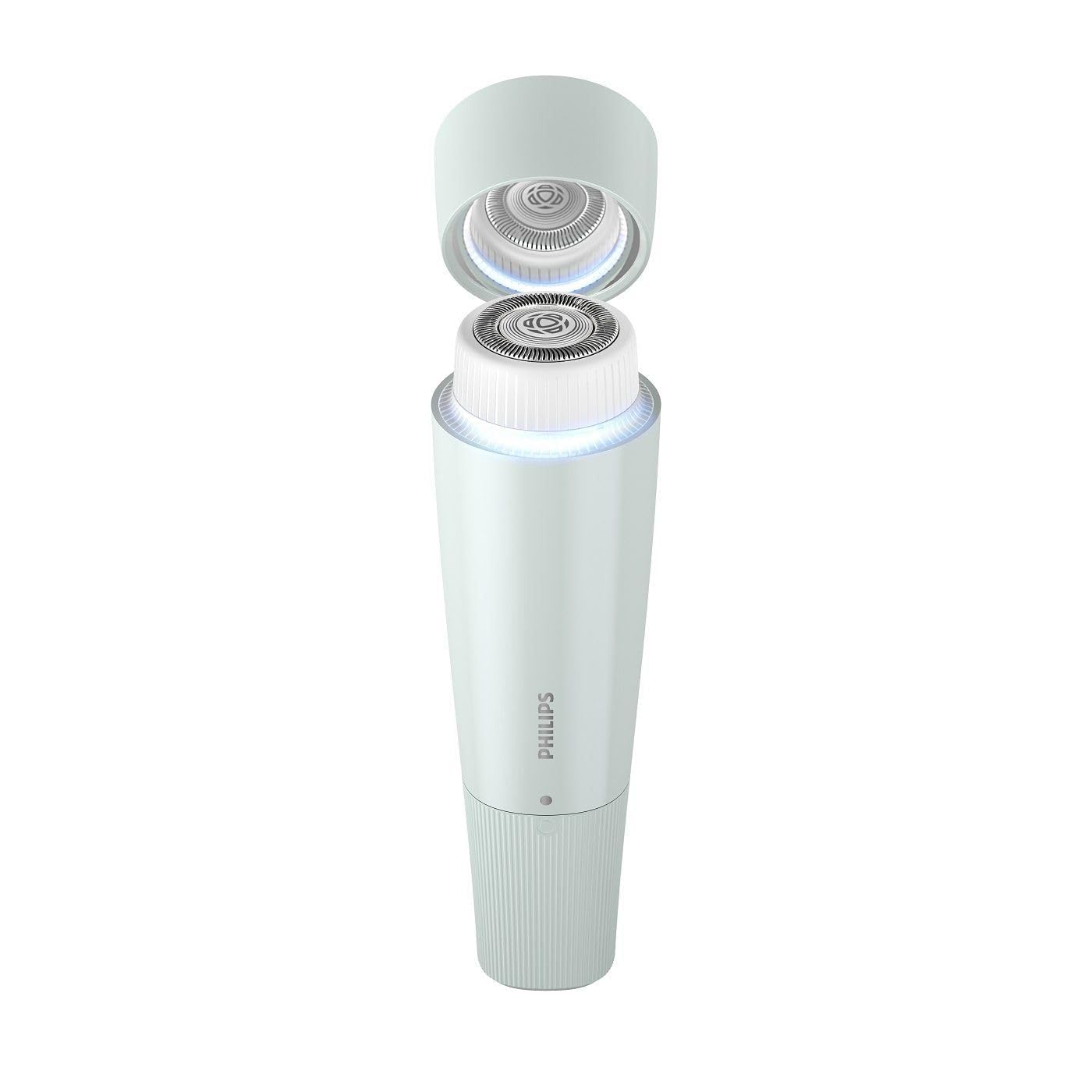 Philips Beauty held in hand to show compact size and travel-friendly portability