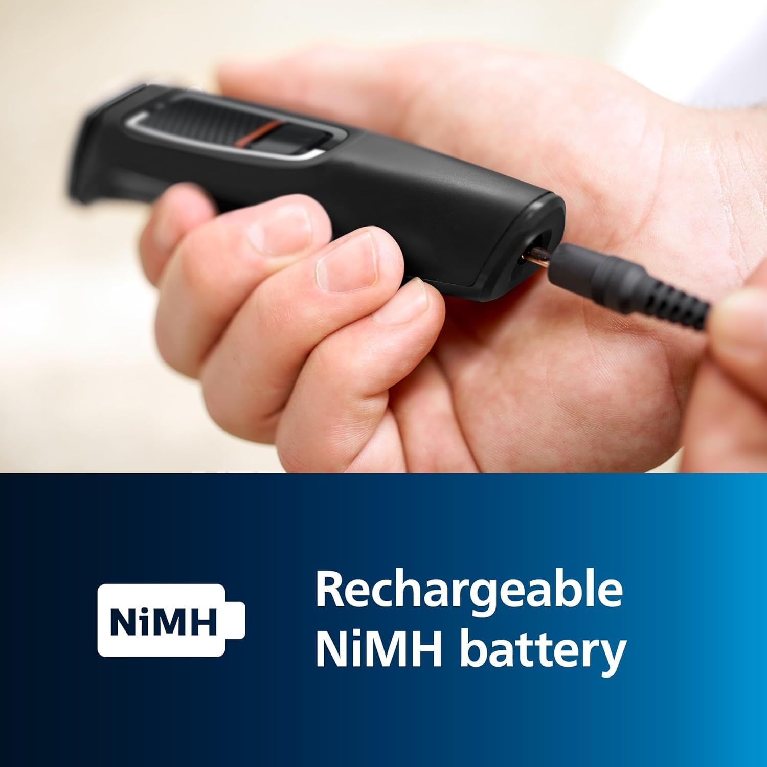 Philips Norelco detail trimmer creating crisp edge lines for defined styling