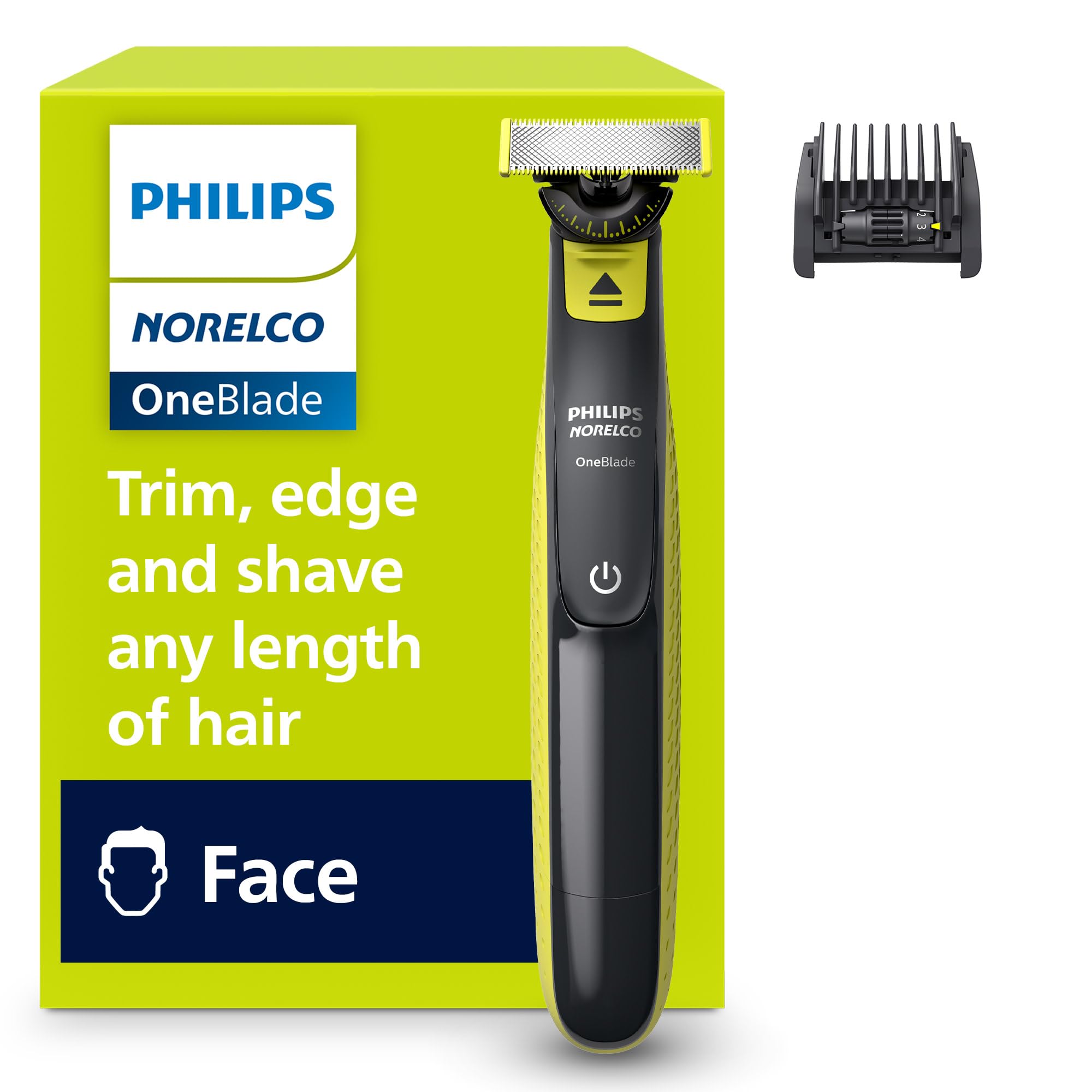Philips Norelco OneBlade 360 front view showing ergonomic grip and compact design for easy control