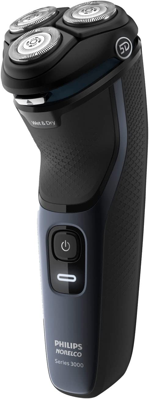 PHILIPS Norelco Series 3000 used in a shower demonstrating wet/dry capability and easy rinse cleaning