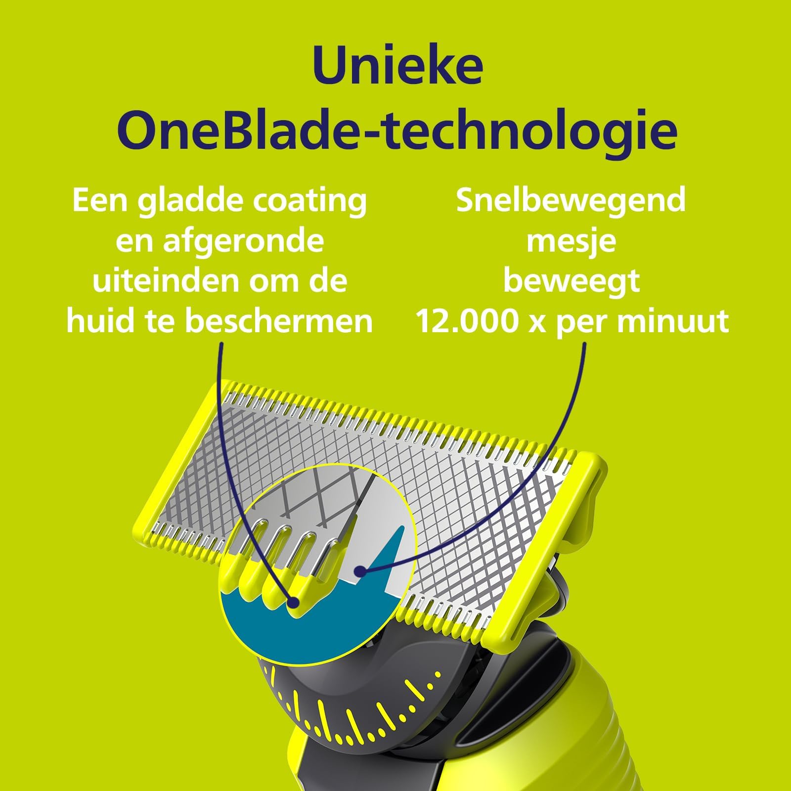 PHILIPS OneBlade blade in use shaving a neck area for comfortable, efficient trimming
