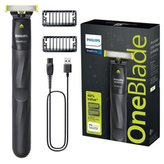 PHILIPS OneBlade front view showing compact design and ergonomic grip for easier grooming