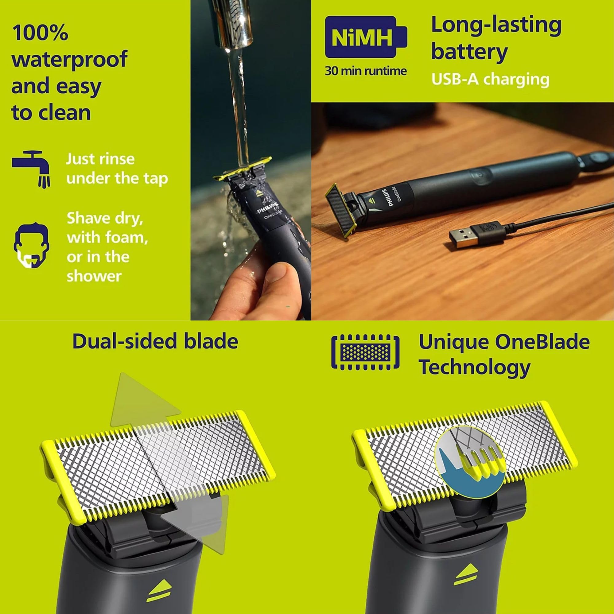 PHILIPS OneBlade lifestyle bathroom counter demonstrating daily-ready grooming setup
