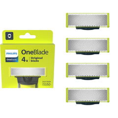 PHILIPS oneblade packaging front view showing pack of four for easy replacement