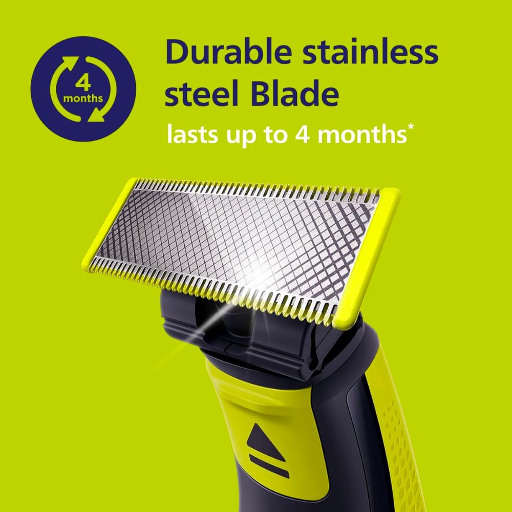 PHILIPS oneblade pack beside ruler indicating compact size and fit