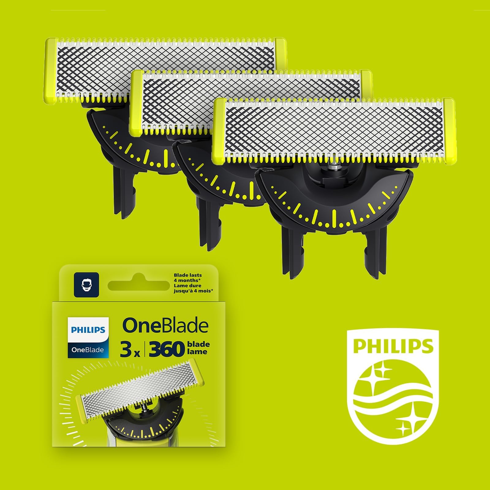 PHILIPS OneBlade stainless steel blade close-up showing cutter detail for smoother shaves