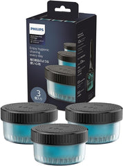 PHILIPS front packaging of Quick Clean Pods showing three cartridges and brand benefit
