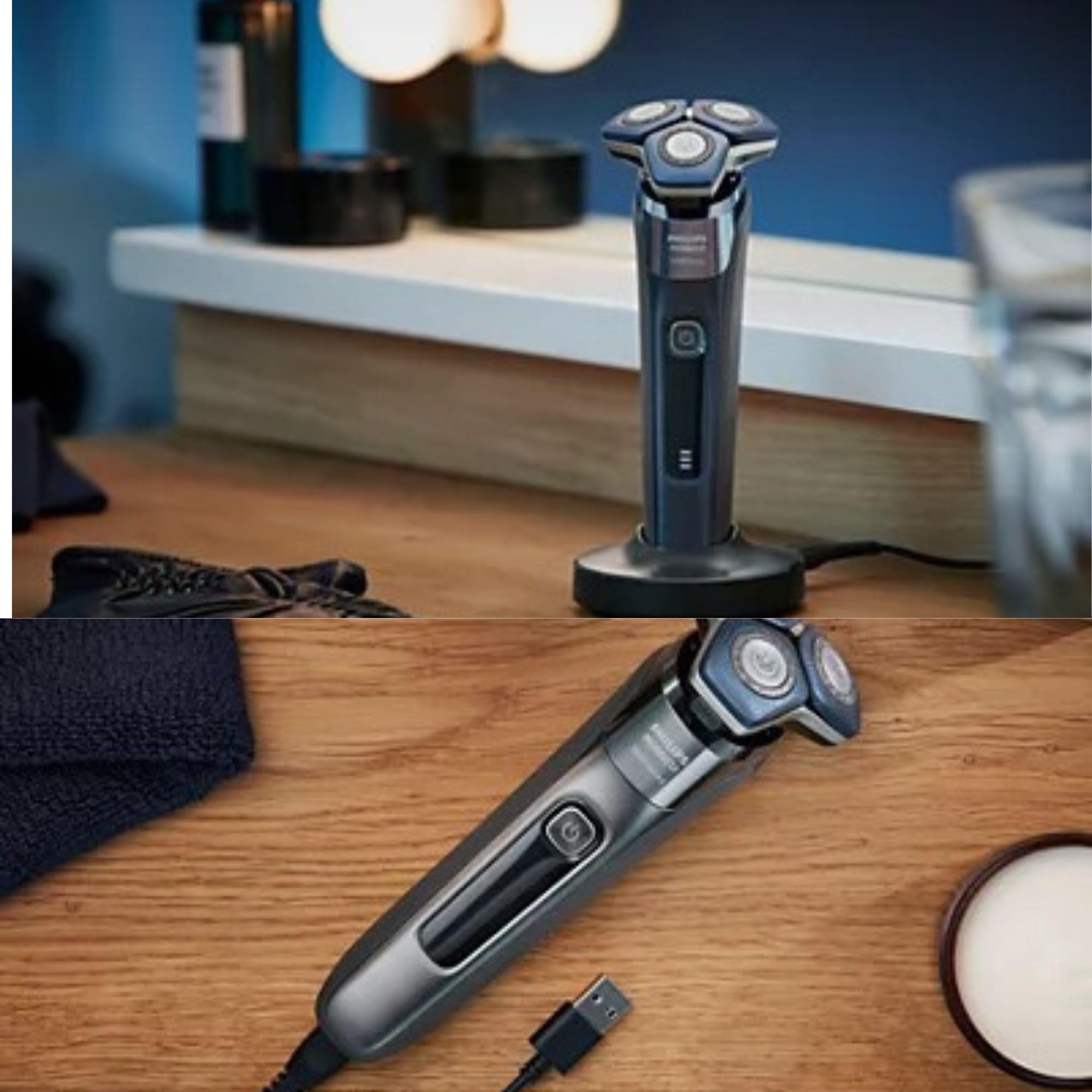 PHILIPS shaver held in hand to show compact size and easy portability