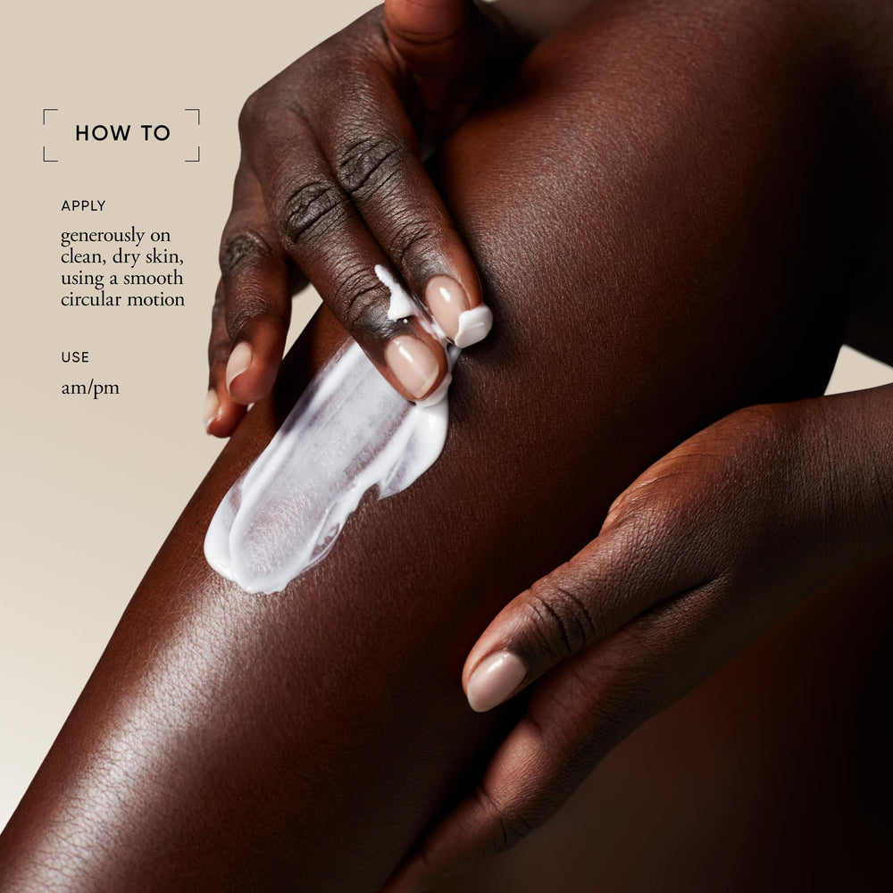 philosophy pump dispensing lotion onto hand, demonstrates easy application benefit