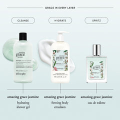 philosophy shower gel pouring from bottle showing controlled dispense and no-residue benefit