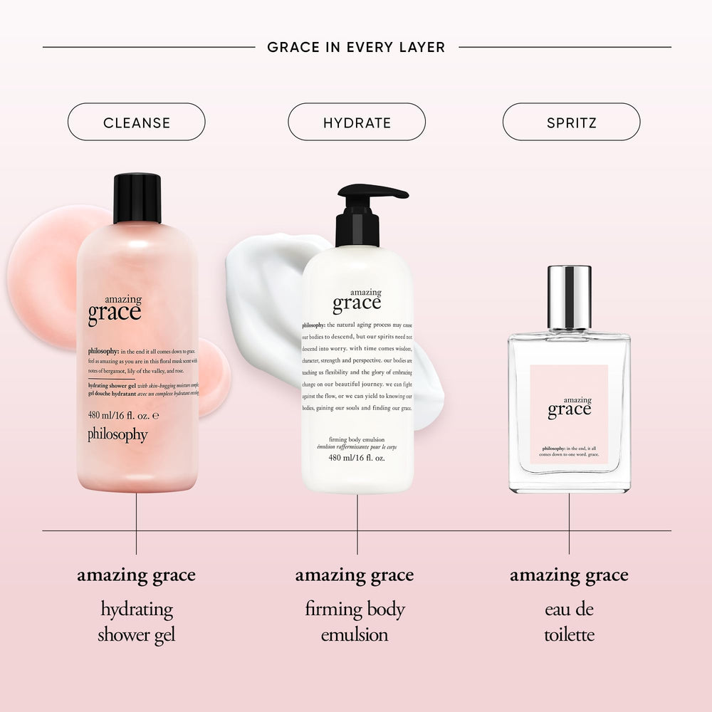 philosophy shower gel in use on sponge demonstrating effective cleansing and comfort