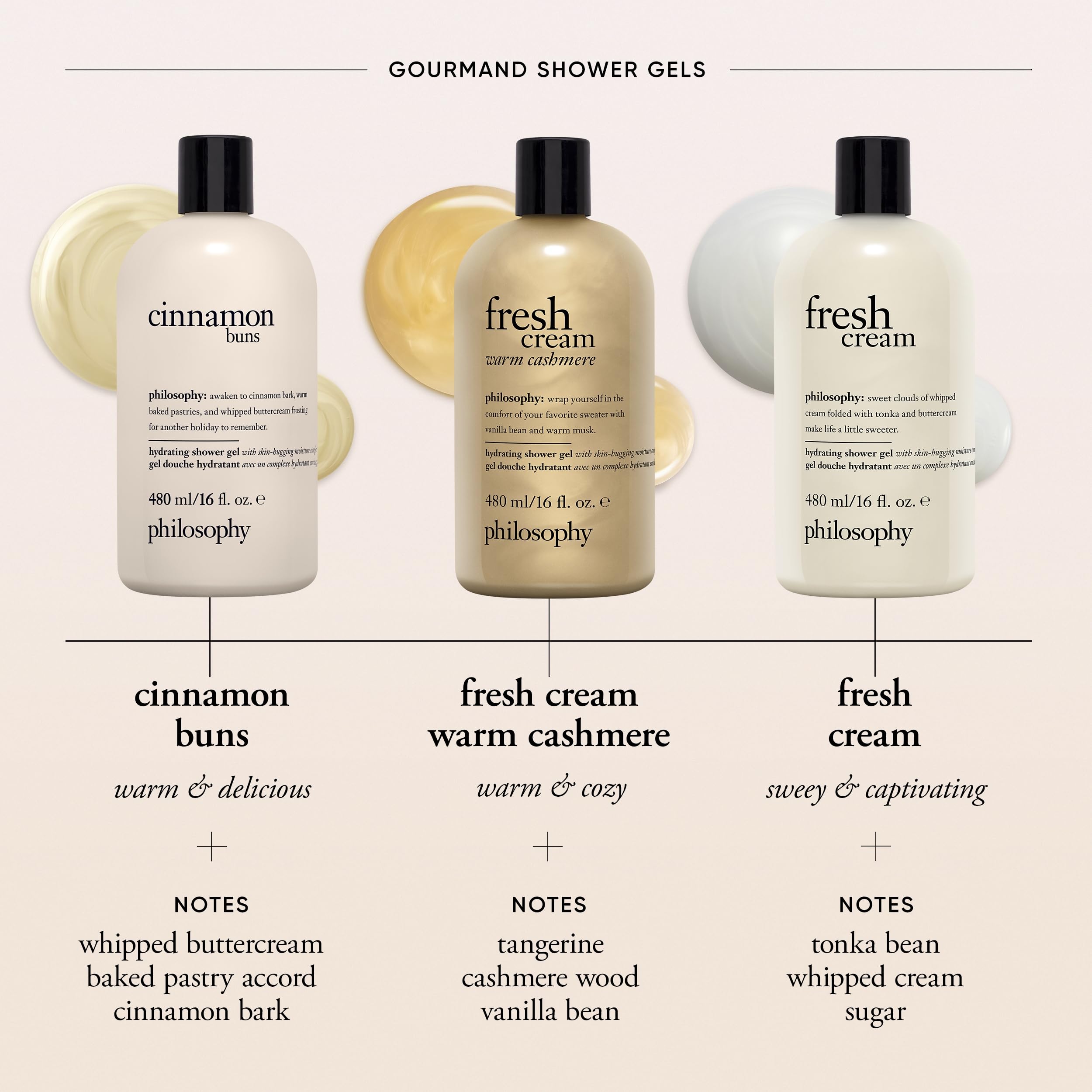 philosophy cinnamon bun being used in shower, gentle cleansing benefit