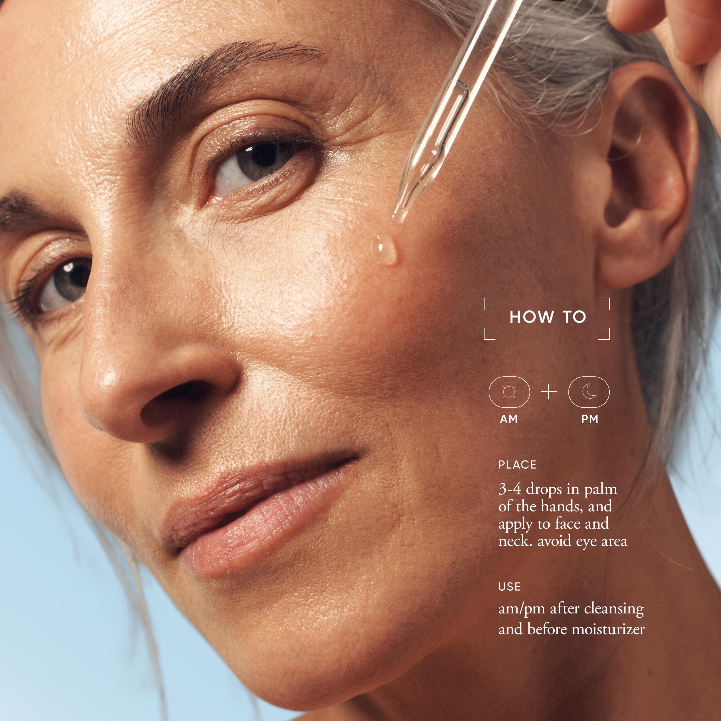 philosophy serum being applied to face, quick-absorbing layering benefit