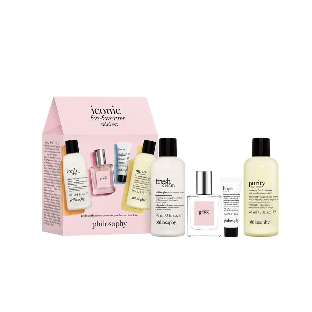 philosophy set front packaging showing all four minis for easy gifting