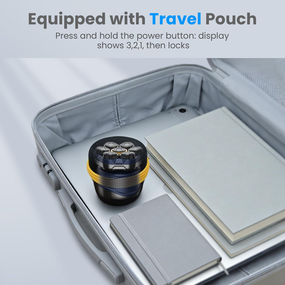 Phisco shaver next to hand for size scale and travel-friendly compactness