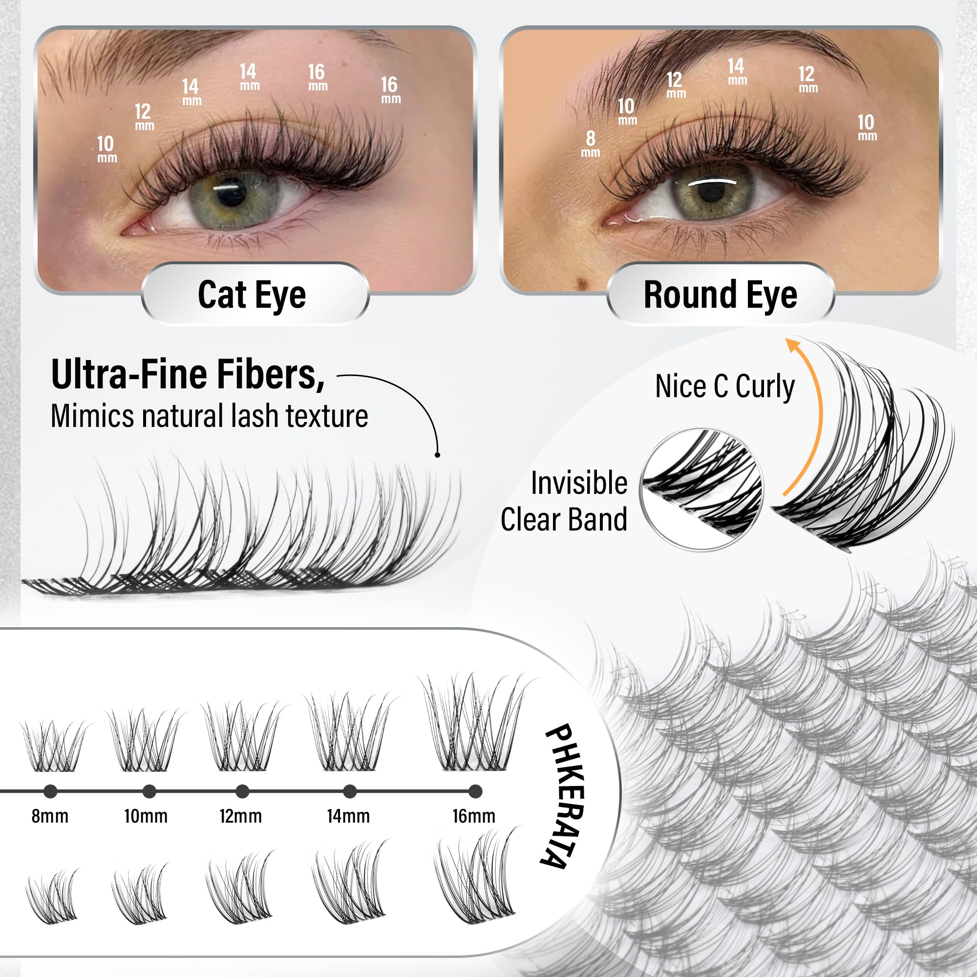 PHKERATA display of 8–18mm cluster lengths for customizable styling benefit