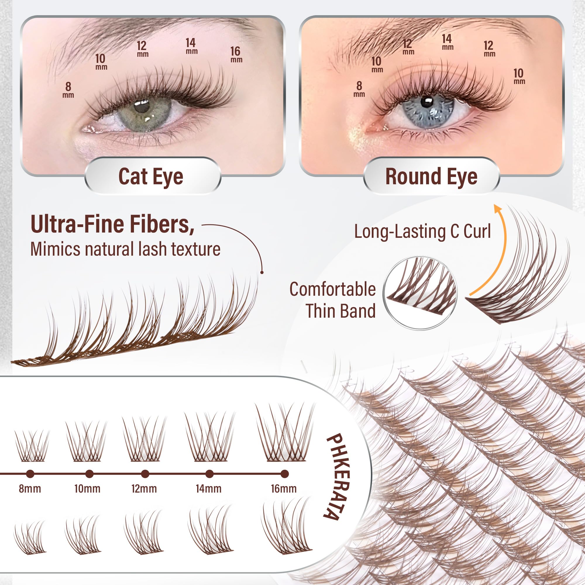 PHKERATA tray displaying mixed 8–16mm lengths for customizable layering benefit