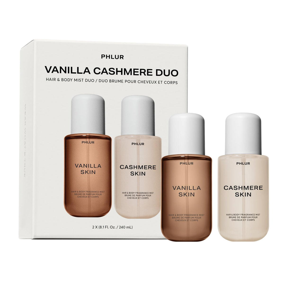 PHLUR front packaging of the duo showing size and elegant bottles for gifting