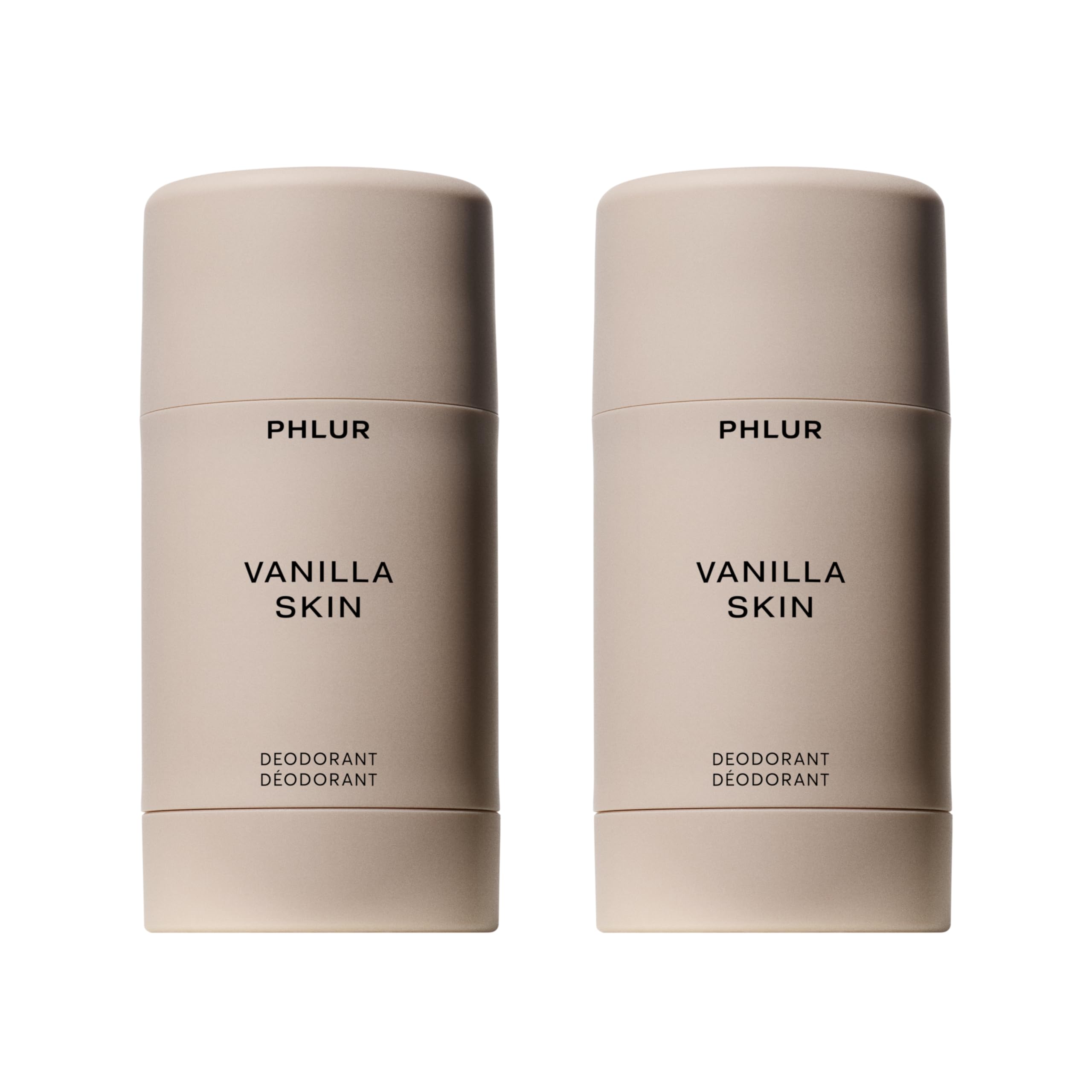 PHLUR front packaging showing two deodorant sticks with warm vanilla appeal