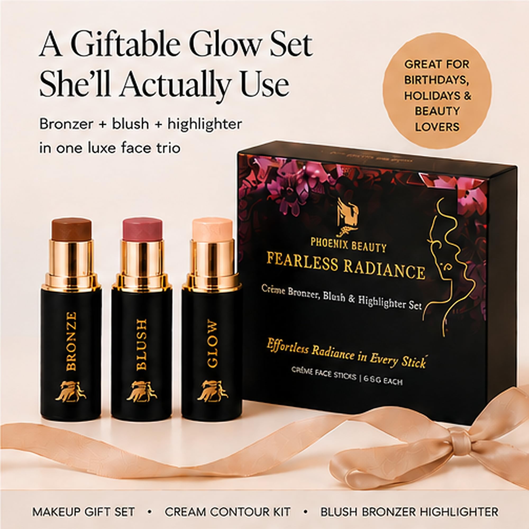 Phoenix Beauty open sticks showing label, twist-up mechanic and secure cap detail