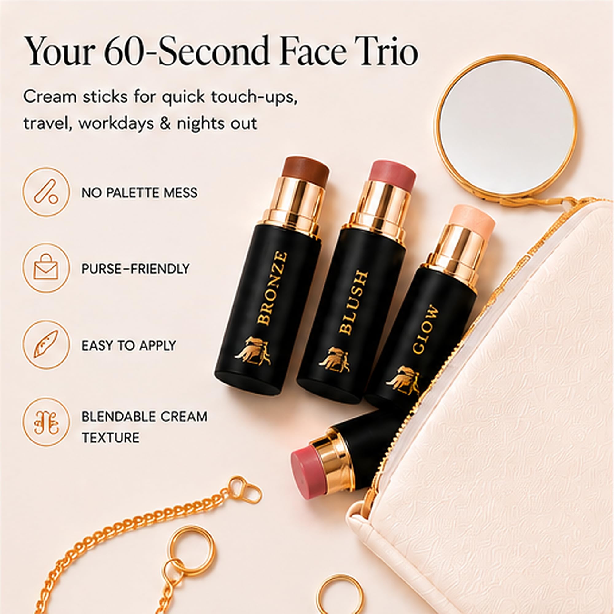 Phoenix Beauty sticks held in hand to show scale and effortless on-the-go use