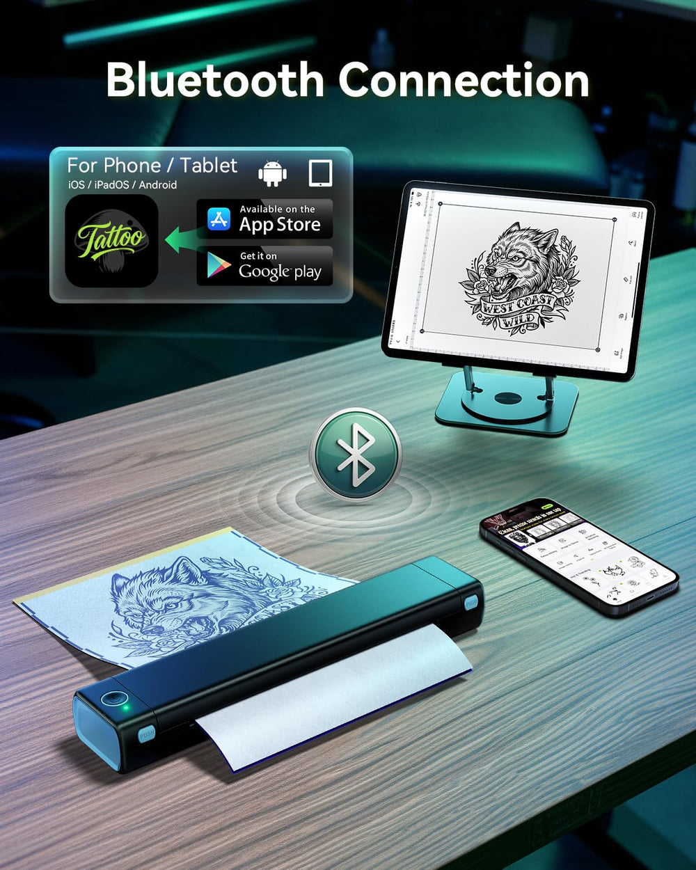 Phomemo M08F close-up thermal print head highlighting inkless technology and clear lines