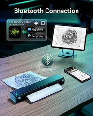 Phomemo M08F close-up thermal print head highlighting inkless technology and clear lines