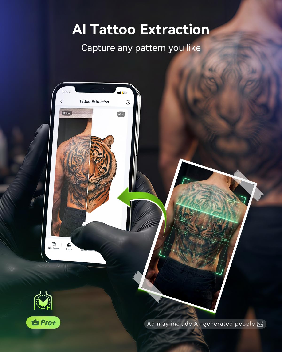 Phomemo M08F in a tattoo studio setup illustrating professional workflow compatibility