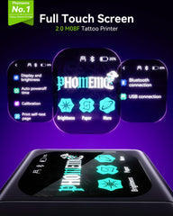 Phomemo touchscreen closeup displaying preview controls for faster stencil setup