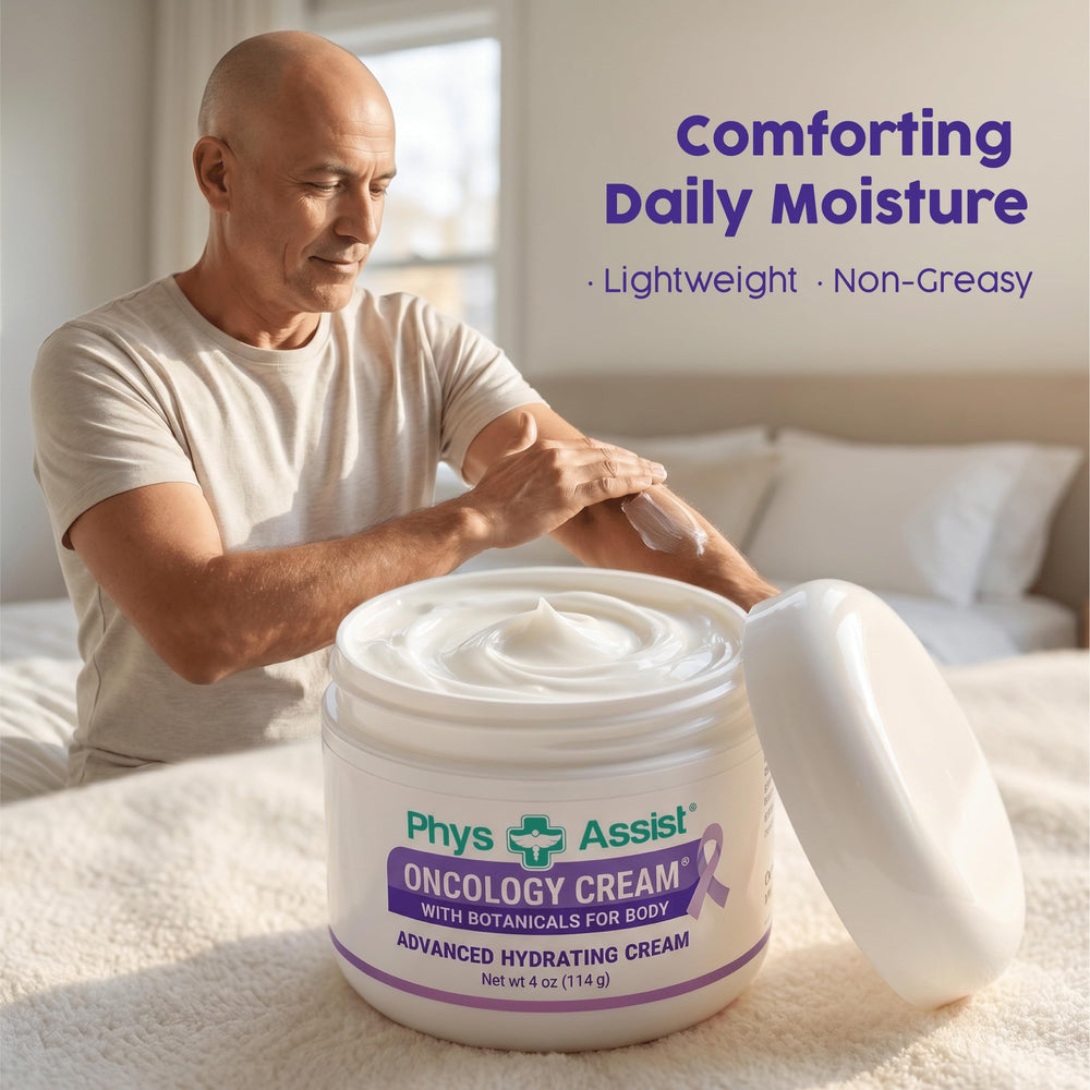 PhysAssist jar and lip balm on bedside table for daily treatment support