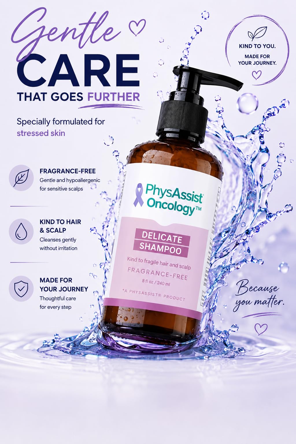 PhysAssist bottle on bathroom shelf among care items conveying subtle, calming routine