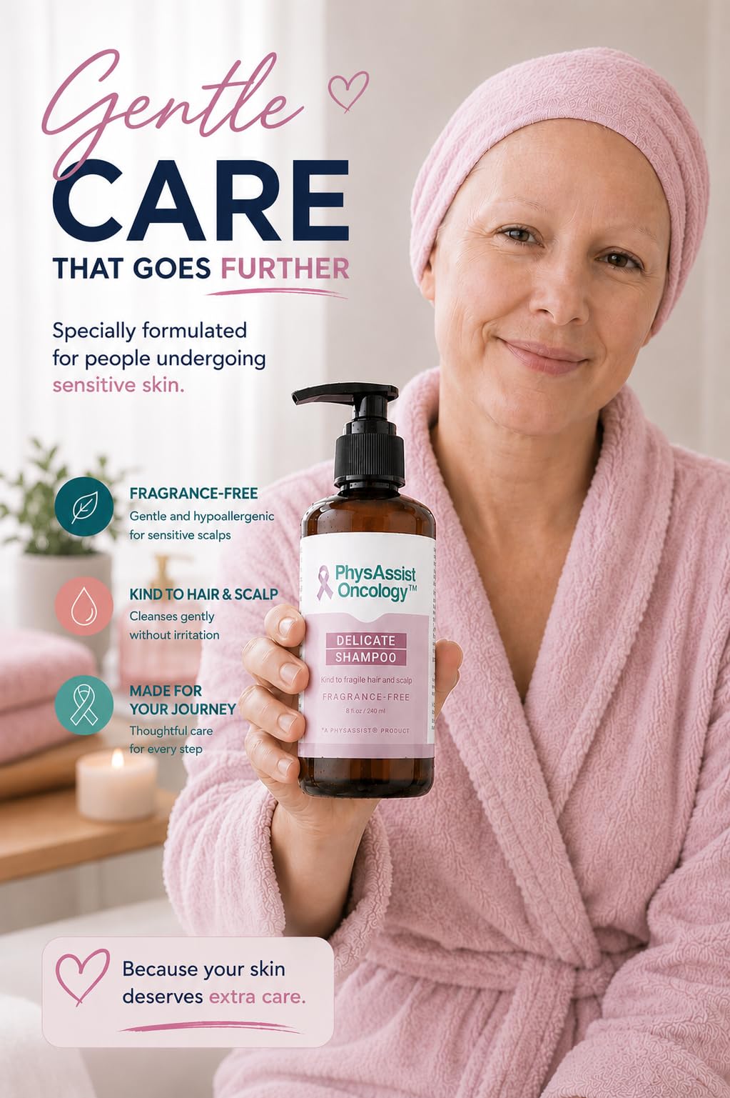PhysAssist shampoo lather closeup demonstrating soft foam and gentle cleansing